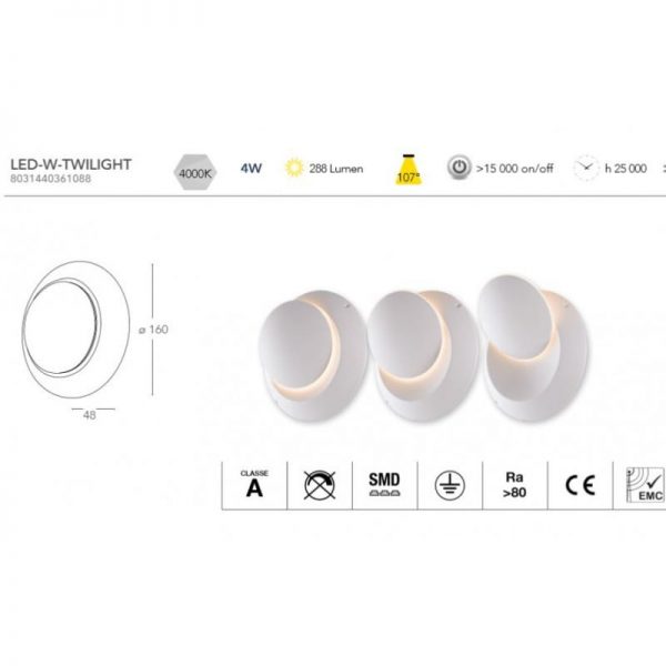 Applique a Parete LED Twilight orientabile con diffusore Movibile effetto ECLISSE 4w